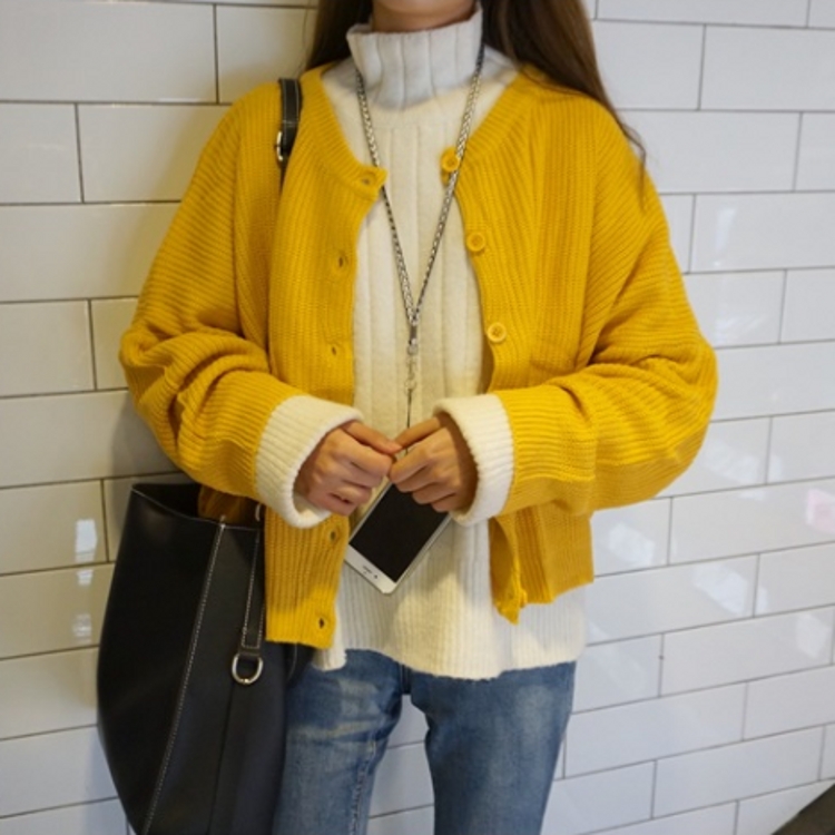 秋冬韓國chic風蝙蝠袖開衫上衣單排扣長袖純色學生毛線毛衣女