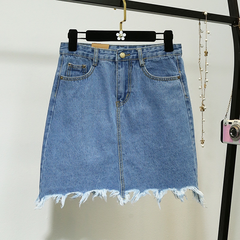高腰顯瘦包臀裙女大碼一步裙春秋季流蘇牛仔半身裙短裙a字裙子夏